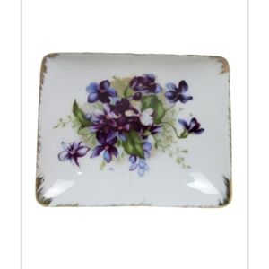 Vintage Shafford Handpainted Cigarette Box  with 2 Ashtrays Violets Gold Gild